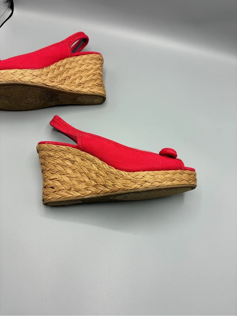 Y2K SUGAR red Canvas Peep-Toe Slingback Wedge Sandals